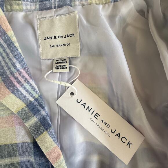 Janie and Jack Plaid Linen Cotton Blazer Jacket Boys 18 24 Mos Blue Pink Preppy - Picture 10 of 16